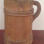 Tankard, early treen tankard with interlocked bands in old dry surface.
 Height 11" 